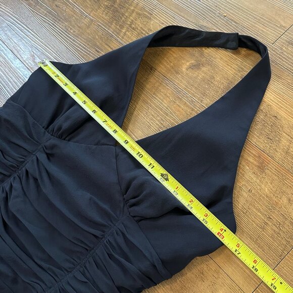 Vintage 90s Y2K Womens Silk Black Babydoll Midi Dress Size 8 Ruched Whimsigoth - Picture 3 of 9